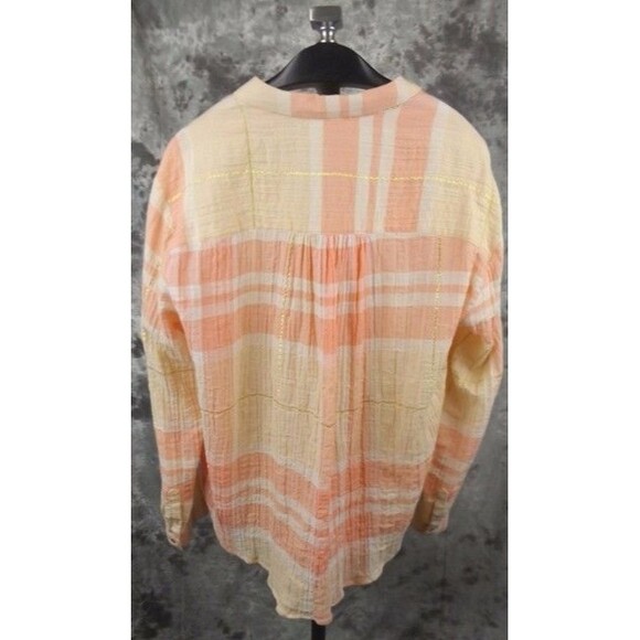 Anthropologie Cotton Gauze Blouse Top Size 12 Peach Cream Gold Holding Horses - Picture 4 of 5